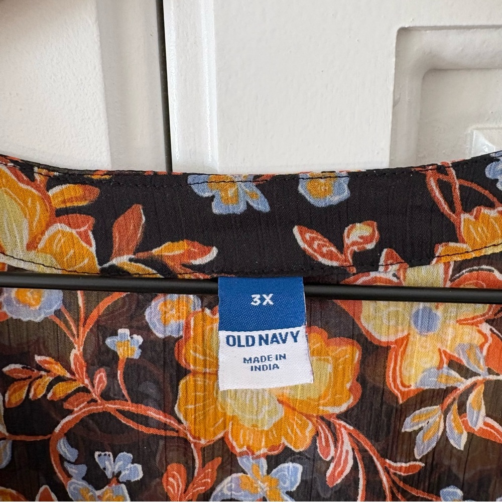 Old Navy 3x Black Multi Floral Tie Waist Top - Picture 3 of 5